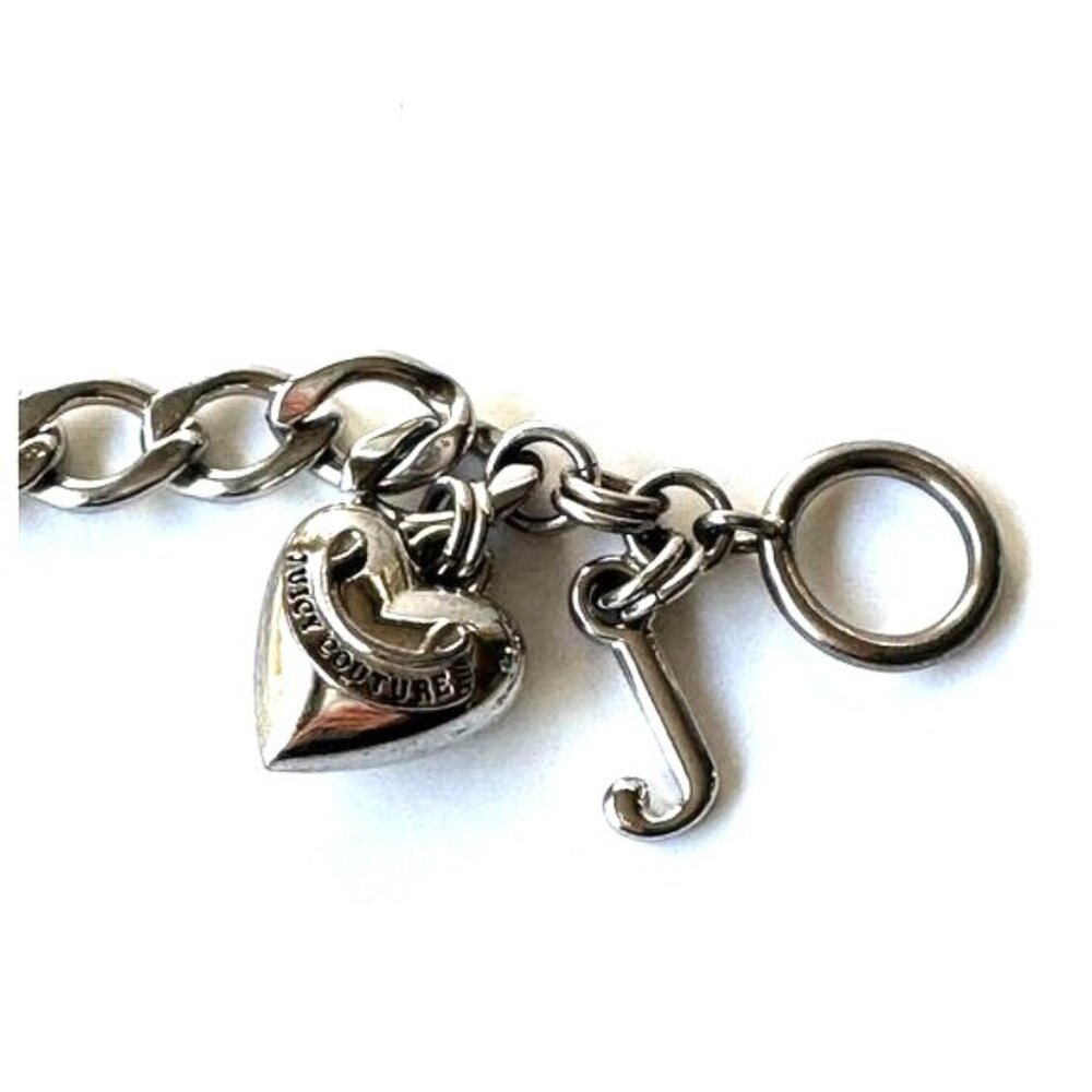 โก Vintage Juicy Couture Silver Tone Puff Heart Chunky Chain Link Bracelet โก - Picture 3 of 5